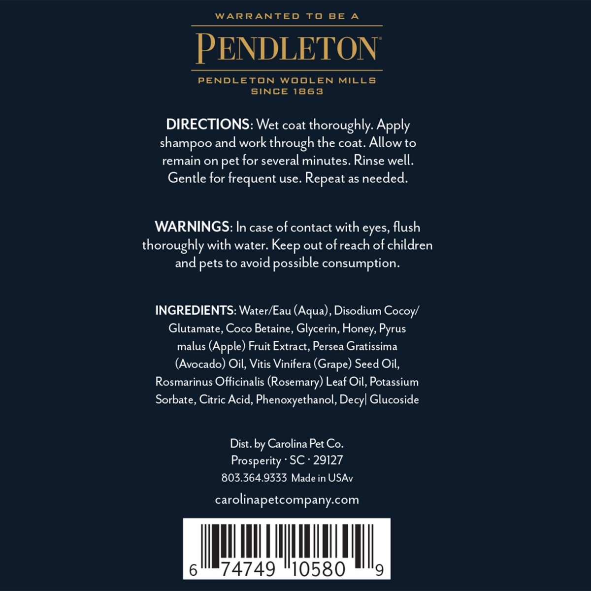 Pendleton Pet 17oz shampoo bottle die line
