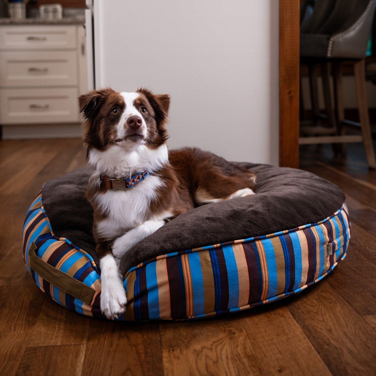 Round Stripe Pet Bed with Fur - beds, New, and personalized