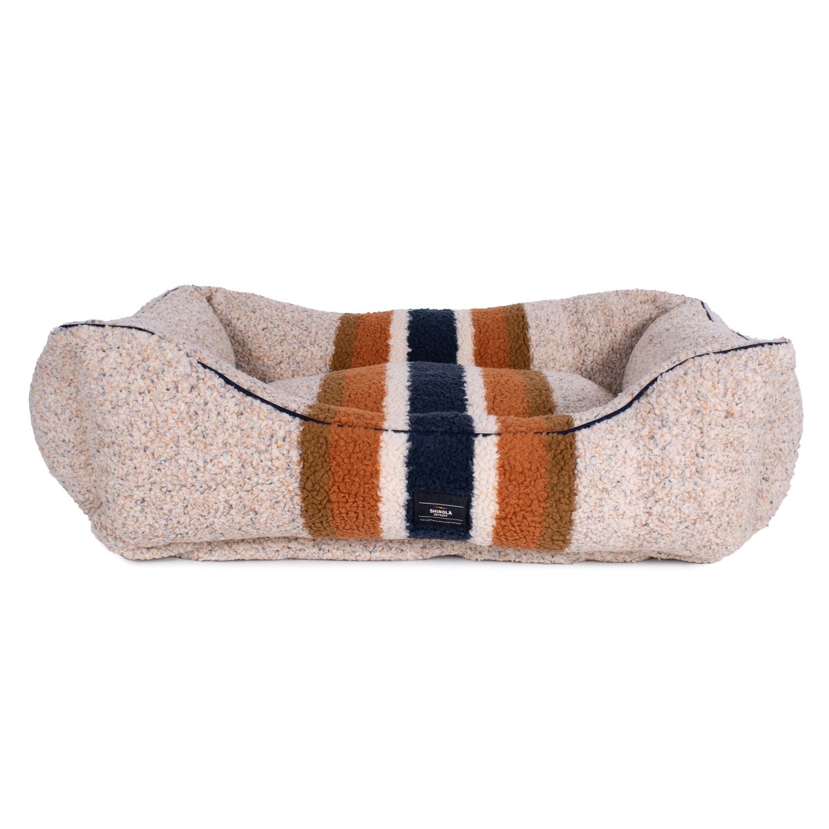 Shinola Brand Stripe Kuddle Berber Dog Bed Oatmeal Large (36x27x10)