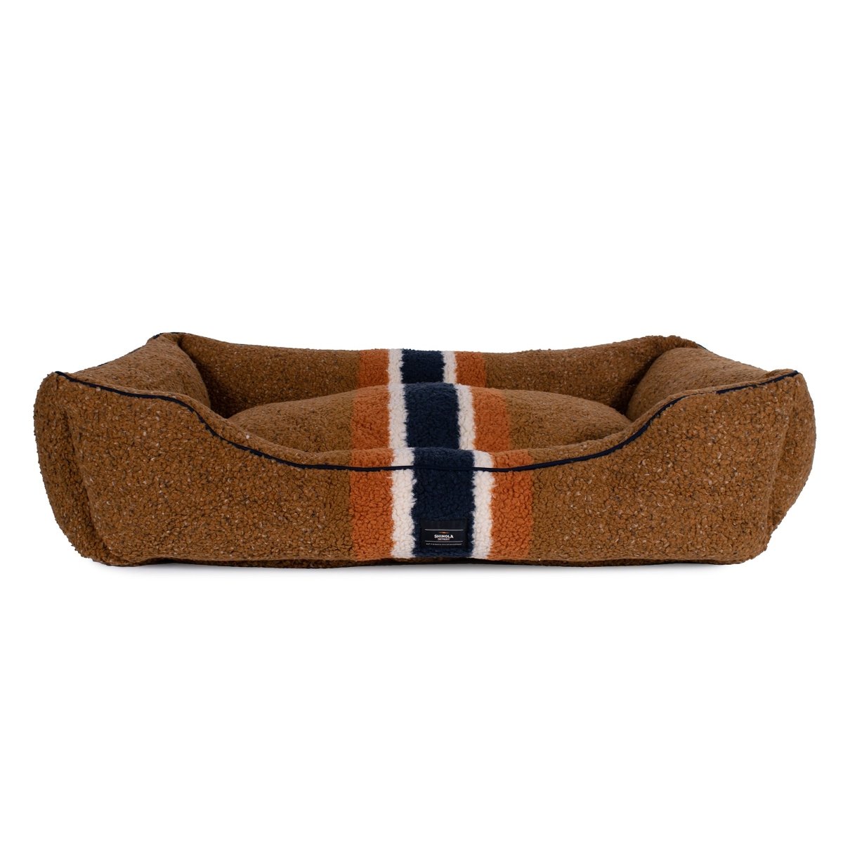 Shinola Brand Stripe Kuddle Berber Dog Bed Rust X-Large (42x30x10½)