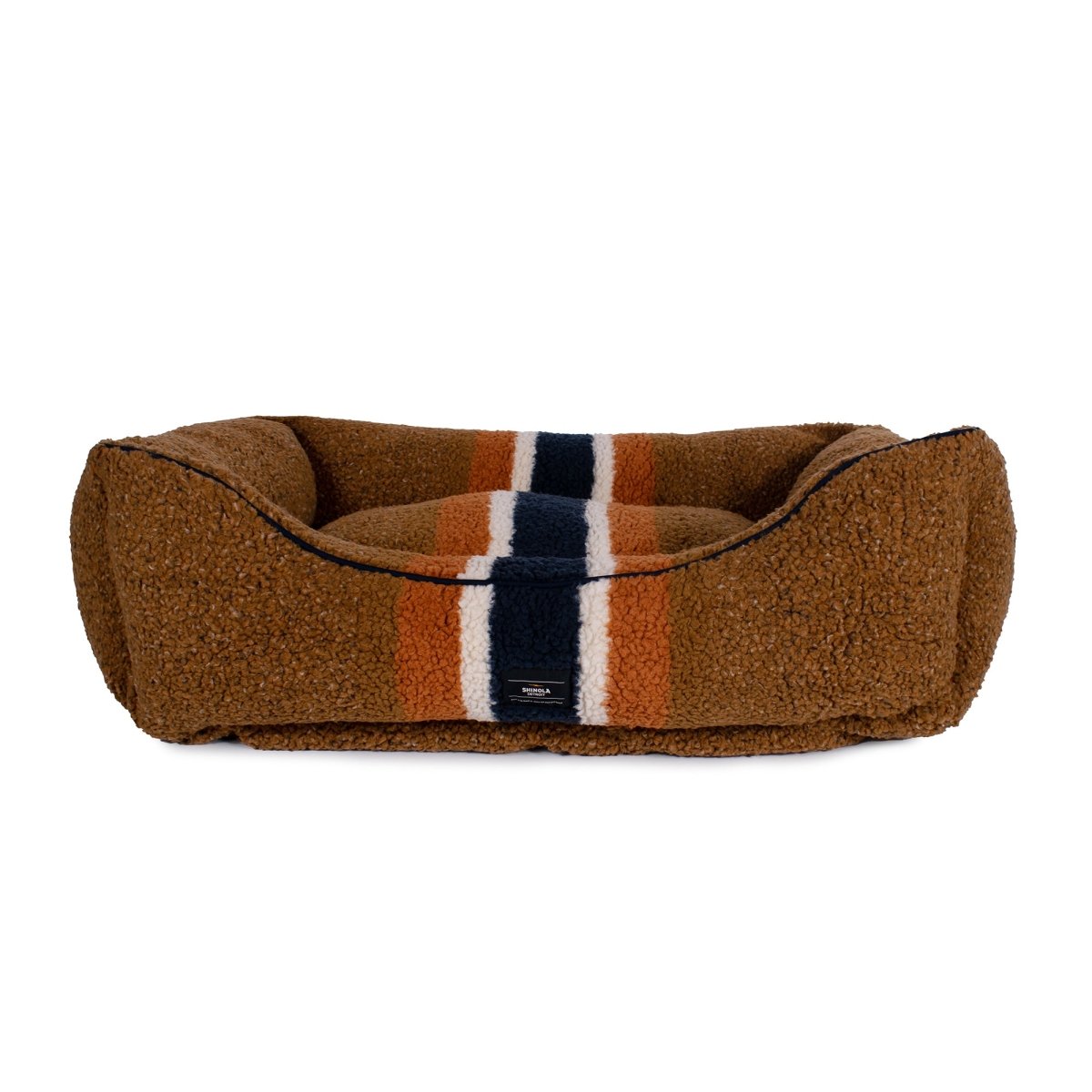 Shinola Brand Stripe Kuddle Berber Dog Bed Rust Large (36x27x10)